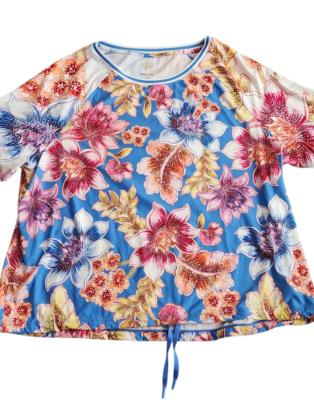Johnny Was Active Bee Active Ruched Raglan Sleeve Pullover Floral Shirt XL Gym